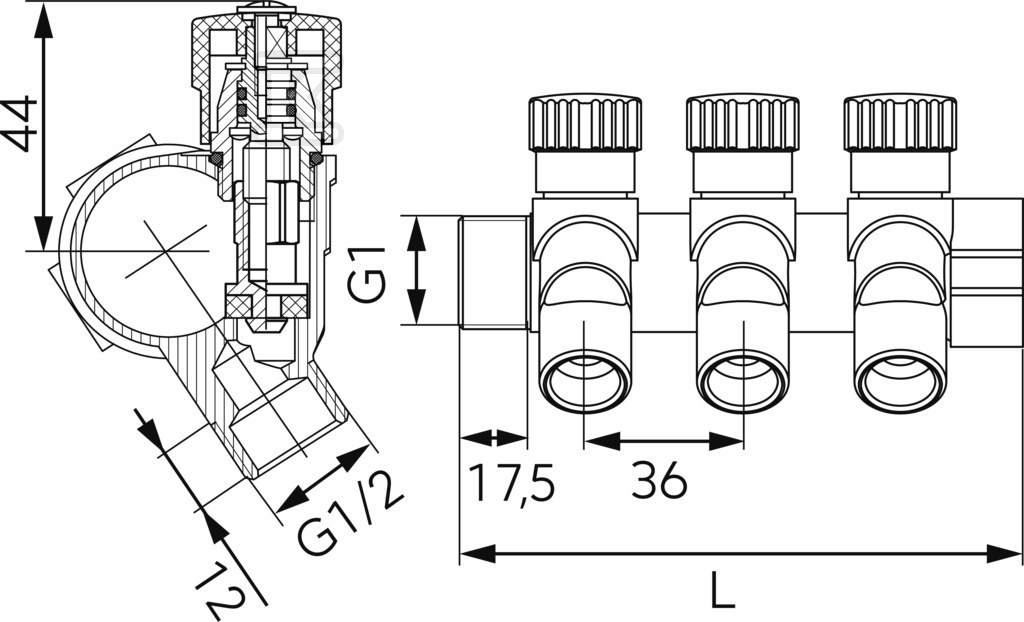 Колектор для сантехніки 1"x1/2", - RDW250400