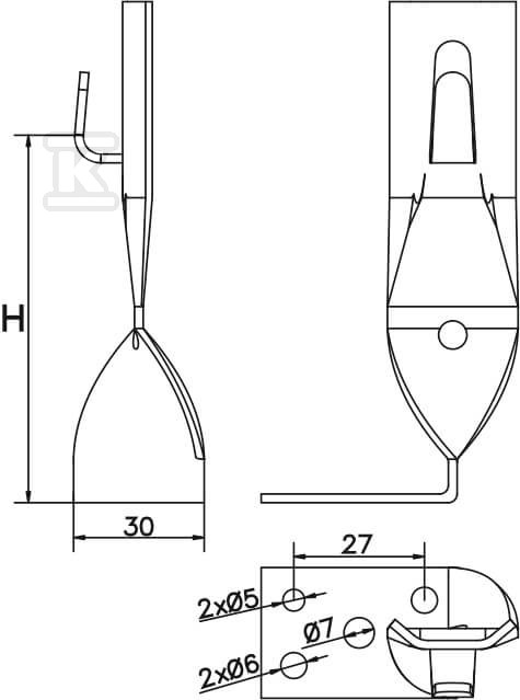 Uchwyt kątowy zacisk skręt h=7cm (stal - AH05073