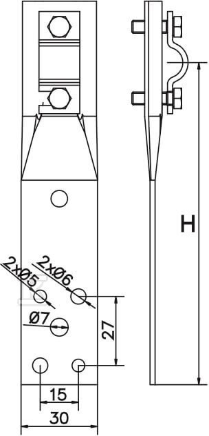 Uchwyt prosty z blaszką h=15cm (miedź) - AH11062