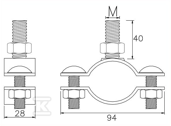 Uchwyt O30-45mm z gwintem M12 (stal - AH28401M12