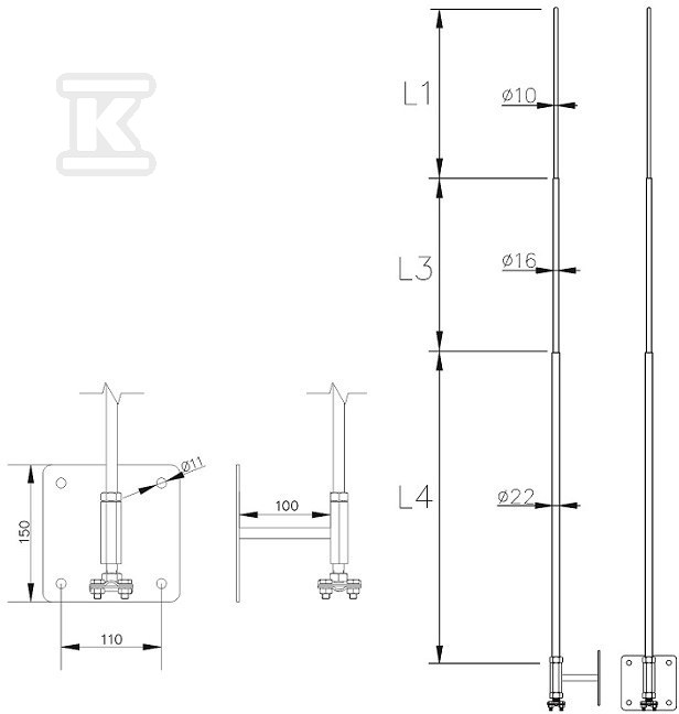 Iglica kominowa, h=4000mm /OC/AL/ - AH40351