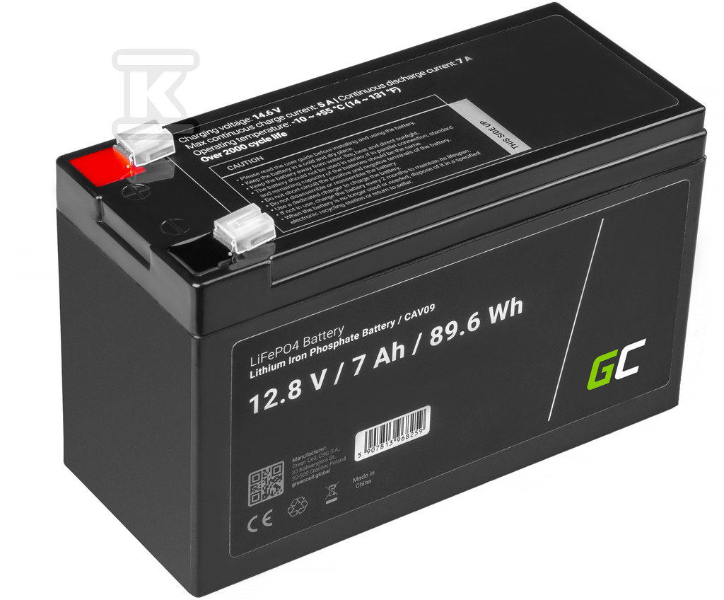 Akumulator LiFePO4 Green Cell 12V 12.8V 7Ah do systemów fotowoltaicznych, kamperów i łódek CAV09