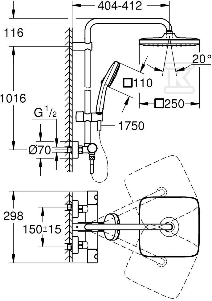 Tempesta System 250 Cube thermostatic - 26689001