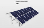 Konstrukcja fotowoltaiczna PV moc 5kW, typ W-V2G2-25°: gruntowa, wbijana, układ modułów pionowy, kąt pochylenia modułów 25°,strefa wiatrowa (W1), strefa śniegowa (S3).Układ modułów 2x7