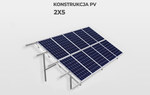 Konstrukcja fotowoltaiczna PV moc 4kW, typ W-V2G2-25°: gruntowa, wbijana, układ modułów pionowy, kąt pochylenia modułów 25°,strefa wiatrowa (W1), strefa śniegowa (S3).Układ modułów 2x5