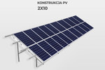 Konstrukcja fotowoltaiczna PV moc 10kW, typ W-V2G2-25°: gruntowa, wbijana, układ modułów pionowy, kąt pochylenia modułów 25°,strefa wiatrowa (W1), strefa śniegowa (S3).Układ modułów 2x10