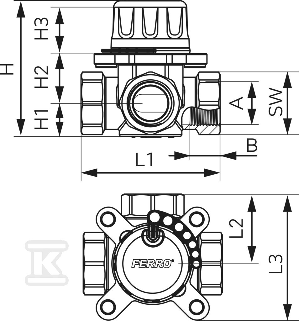 Zawór mieszający 3-drogowy 1" GW - ZMV32