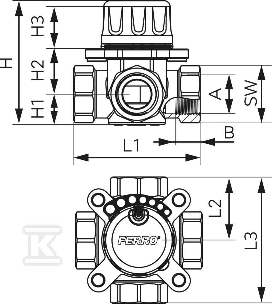 Zawór mieszający 4-drogowy 1" GW - ZMV42