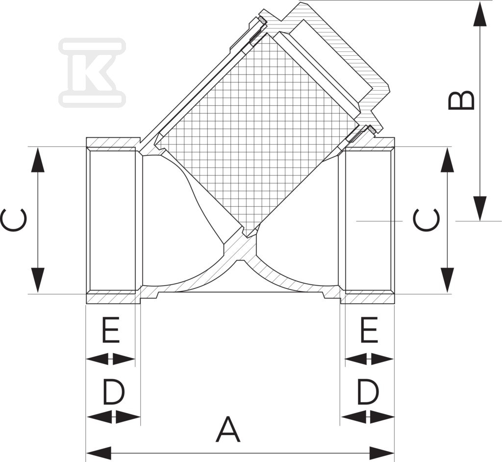 Oblique mesh filter, female-female, - F02V