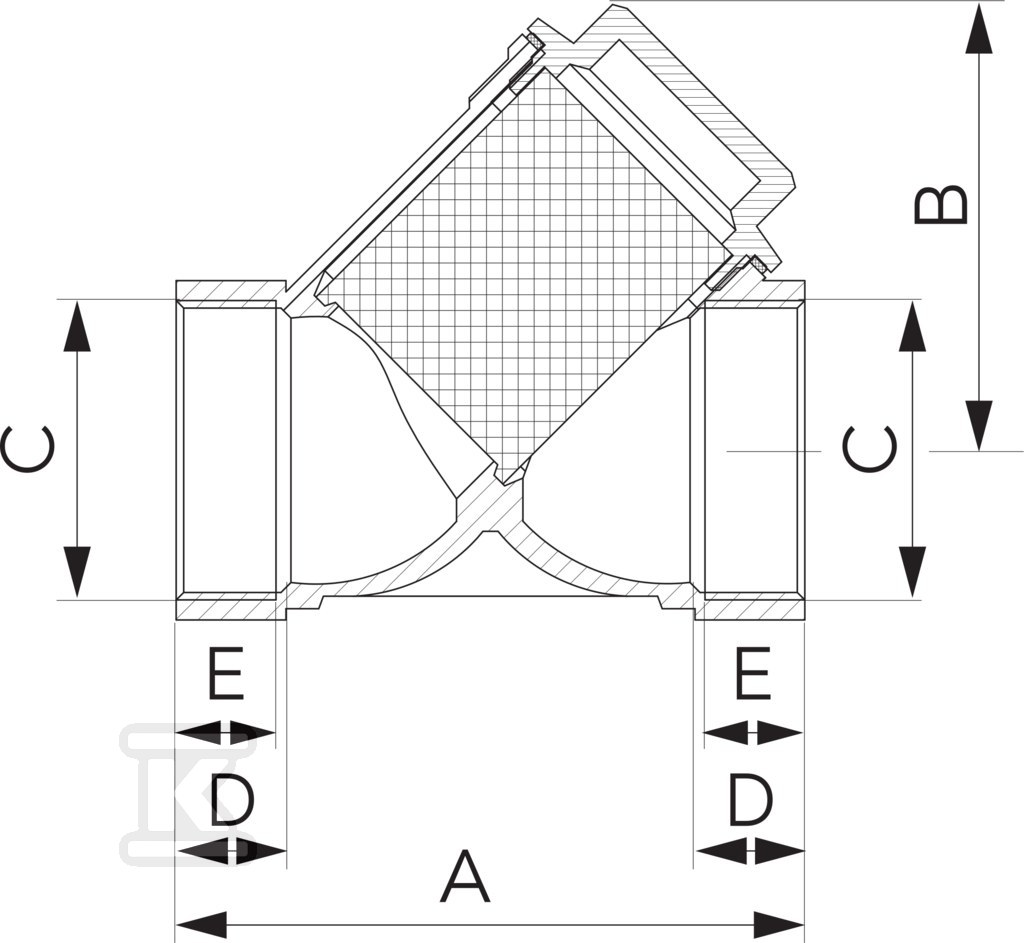 Oblique mesh filter, female-female, - F07V