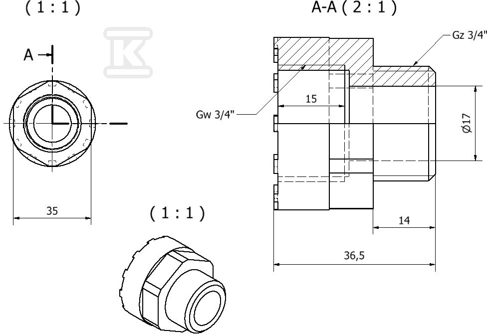 Ізолююча з'єднувальна муфта GW/GZ 3/4" - 90.00.01