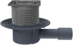 Wpust stropowy DN40/50 poziomy z kołnierzem przyłączeniowym, syfonem antyzapachowym Primus blue i nasadą ze stali szlachetnej 121x121mm z rusztem