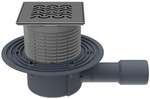 Wpust stropowy DN40/50 poziomy z kołnierzem przyłączeniowym, syfonem antyzapachowym Primus blue i nasadą ze stali szlachetnej 121x121mm z rusztem dekoracyjnym