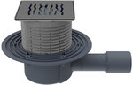 Wpust stropowy DN40/50 poziomy z kołnierzem przyłączeniowym, syfonem antyzapachowym Primus blue i nasadą ze stali szlachetnej 121x121mm z rusztem dekoracyjnym