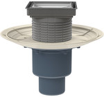Wpust podłogowy DN50/75/110 pionowy z blokadą zapachów Primus blue i nasadą z ramką do wypłytkowania 132x132mm/ 112x112mm