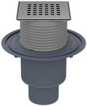 Wpust stropowy DN50/75/110 pionowy z kołnierzem przyłączeniowym, syfonem antyzapachowym Primus blue i nasadą ze stali szlachetnej 121x121mm z rusztem dekoracyjnym