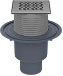 Wpust stropowy DN50/75/110 pionowy z kołnierzem przyłączeniowym, syfonem antyzapachowym Primus blue i nasadą ze stali szlachetnej 121x121mm z rusztem dekoracyjnym