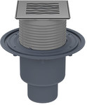 Wpust stropowy DN50/75/110 pionowy z kołnierzem przyłączeniowym, syfonem antyzapachowym Primus blue i nasadą ze stali szlachetnej 121x121mm z rusztem dekoracyjnym