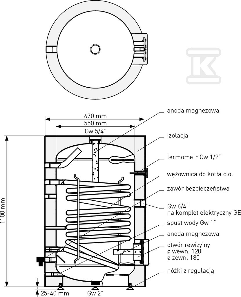 Schimbător de căldură 200l SGW(S) TOWER - 26-208000