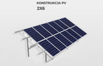 Konstrukcja fotowoltaiczna PV moc 6kW, typ W-V2G2-25°: gruntowa, wbijana, układ modułów pionowy, kąt pochylenia modułów 25°,strefa wiatrowa (W1), strefa śniegowa (S3).Układ modułów 2x6