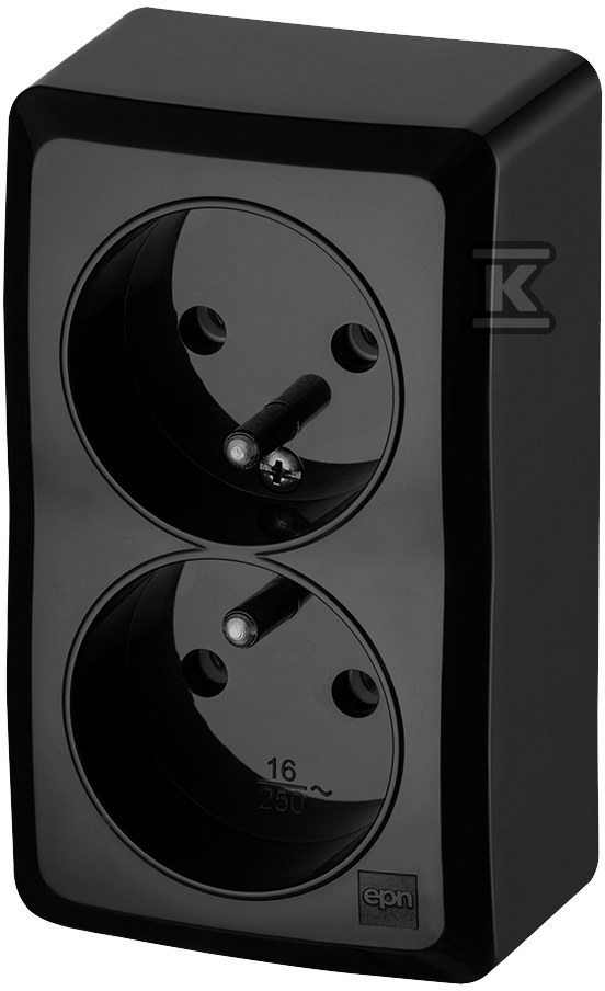 Double socket with grounding, 2x2P+Z, - 3743-09