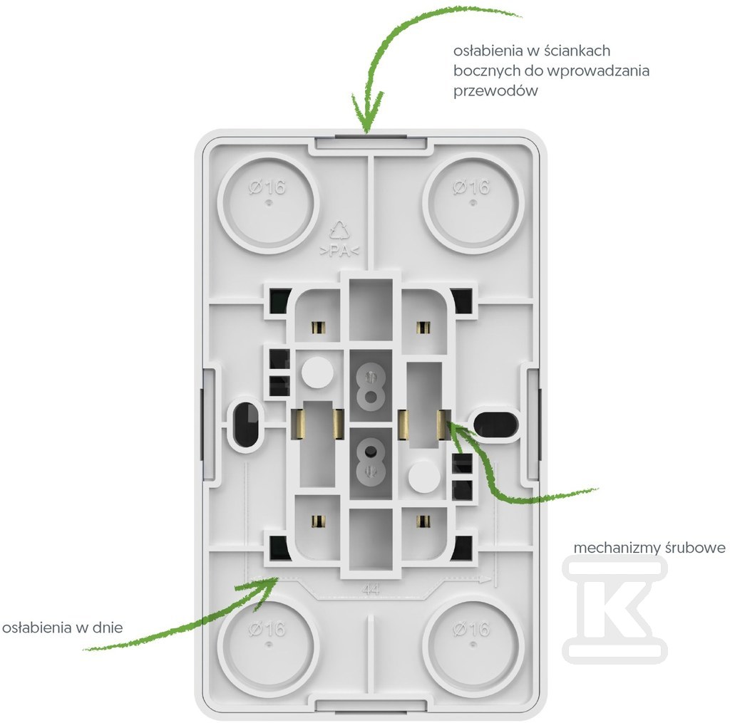 Double socket with grounding, 2x2P+Z, - 3743-09