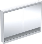 ONE Szafka z lustrem, Comfort Light, B120cm, H90cm, T15cm, z wnęką, montaż podtynkowy, z dwojgiem drzwi, biały