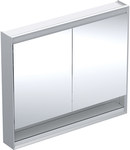 ONE Szafka z lustrem, Comfort Light, B105cm, H90cm, T15cm, z wnęką, montaż natynkowy, z dwojgiem drzwi, szary