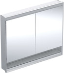 ONE Szafka z lustrem, Comfort Light, B105cm, H90cm, T15cm, z wnęką, montaż podtynkowy, z dwojgiem drzwi, szary