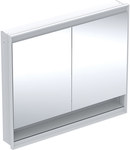 ONE Szafka z lustrem, Comfort Light, B105cm, H90cm, T15cm, z wnęką, montaż podtynkowy, z dwojgiem drzwi, biały