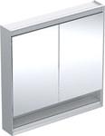 ONE Szafka z lustrem, Comfort Light, B90cm, H90cm, T15cm, z wnęką, montaż natynkowy, z dwojgiem drzwi, szary