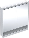 ONE Szafka z lustrem, Comfort Light, B90cm, H90cm, T15cm, z wnęką, montaż podtynkowy, z dwojgiem drzwi, biały