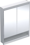 ONE Szafka z lustrem, Comfort Light, B75cm, H90cm, T15cm, z wnęką, montaż podtynkowy, z dwojgiem drzwi, szary