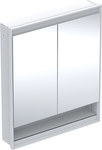 ONE Szafka z lustrem, Comfort Light, B75cm, H90cm, T15cm, z wnęką, montaż podtynkowy, z dwojgiem drzwi, biały