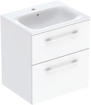 Selnova Square cabinet set for washbasin, with two drawers, W60 cm, H65.2 cm, T50.2 cm, white, with furniture washbasin, thin rim, with overflow, with tap hole