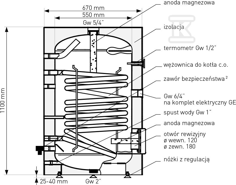 Schimbător de căldură 200l SGW(S) TOWER - 26-208000