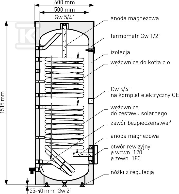 Wymiennik biwalentny 250L SGW(S)B TOWER - 26-252000