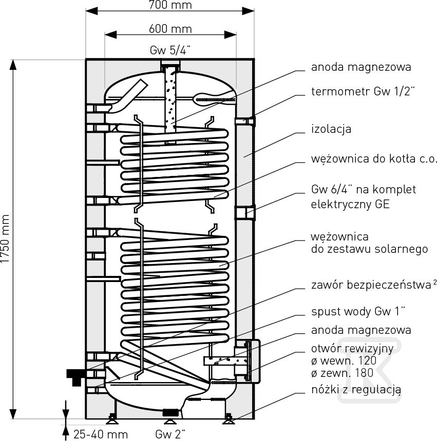 Wymiennik biwalentny 400l SGW(S)B TOWER - 26-409000N