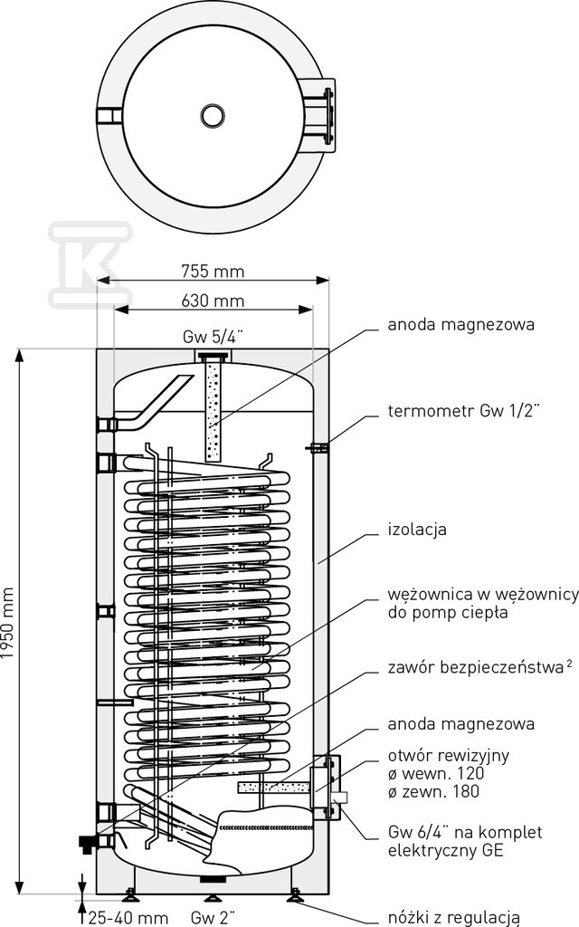 Schimbător de căldură 500l MAXI SGW(S) - 26-504100N