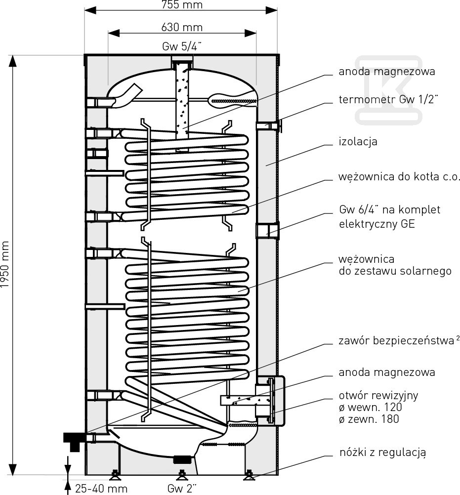 Wymiennik biwalentny 500l SGW(S)B TOWER - 26-509000N