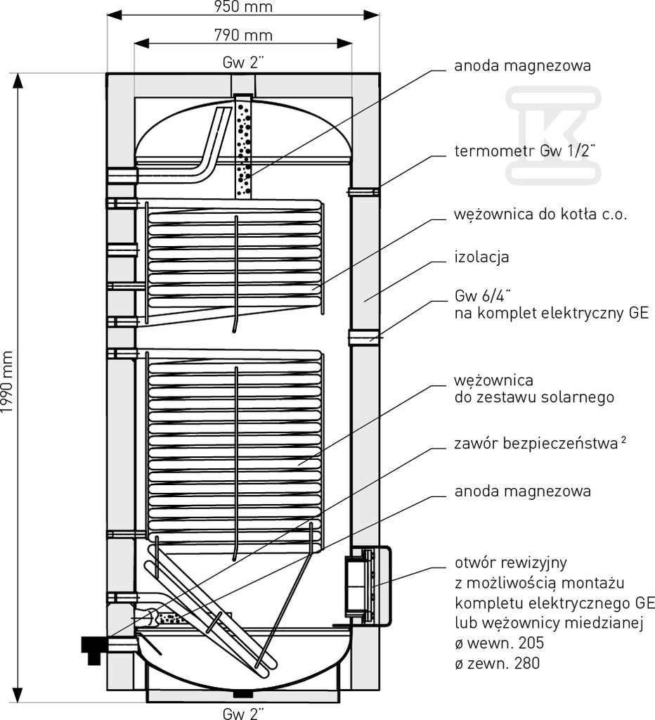 Wymiennik biwalentny 800L SGW(S)B TOWER - 26-802600