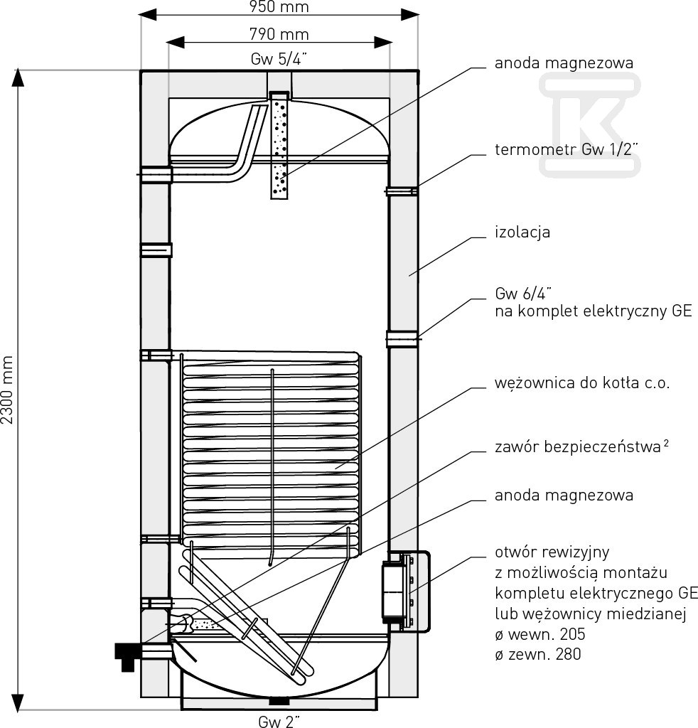 Wymiennik 1000L SGW(S) TOWER SLIM, - 36-101600