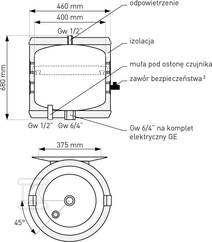 Black buffer tank 60L, hanging, - 70-067000