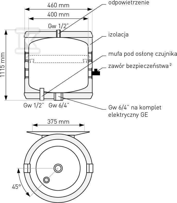 Puffertartály fekete 120L, függő, - 70-127000