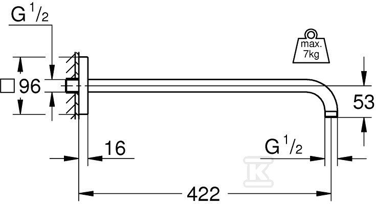 Rainshower Ramię prysznica 422 mm, - 26145000