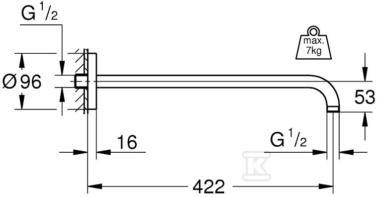 Rainshower Ramię prysznica 422 mm, - 26146000