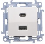 Подвійний USB-зарядний пристрій, C+A, 30W, білий, SIMON10
