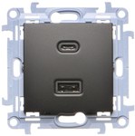 Подвійний USB-зарядний пристрій, C+A, 30W, чорний матовий, SIMON10