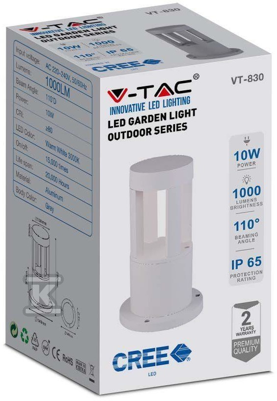 Садовий стовпчик V-TAC 10W LED IP65 - 128317