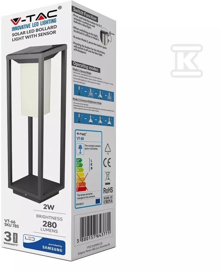 Słupek Ogrodowy Solarny V-TAC 4W LED - 785